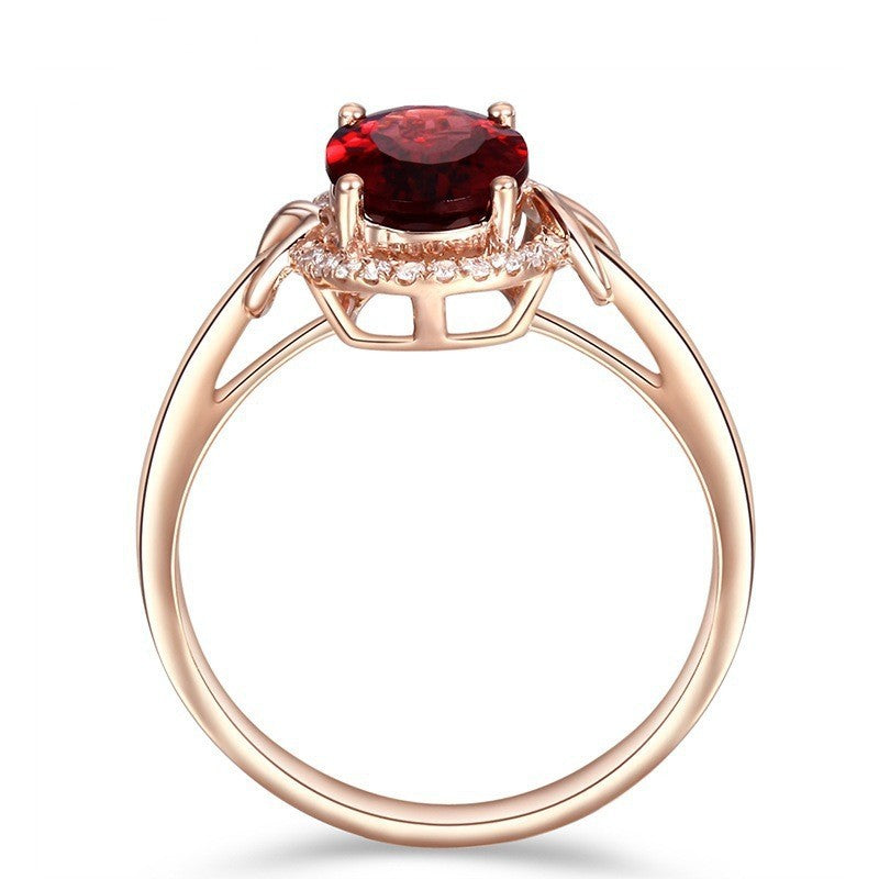 Luxus Damen Ring 18K Rosévergoldeter Rotem Kristall ImitationsRubin Verstellbar2