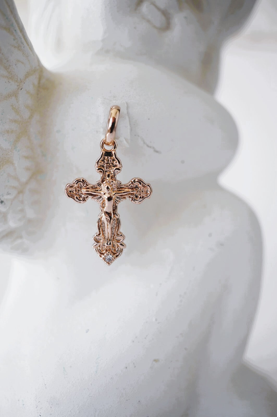 Damen Unisex Katholisches Kreuz Budded Anhänger Rosegold Überzogen ,Schmuck0