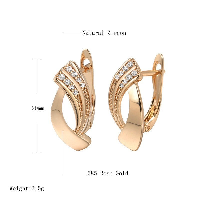 Luxus Damen Ohrringe Creole weibliche 585 rose gold zirkon geometrische Ohrring7