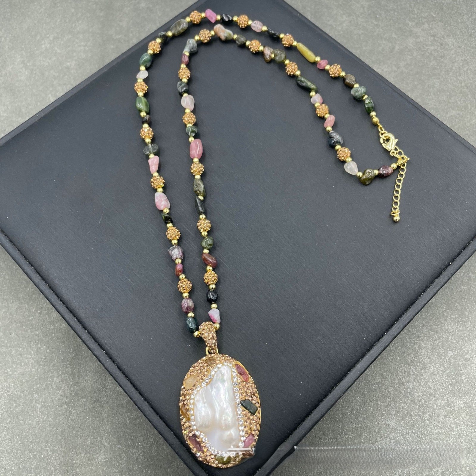 Perlen TurmalinSet, natürliche Süßwasserperlen Halskette in Sonderform2