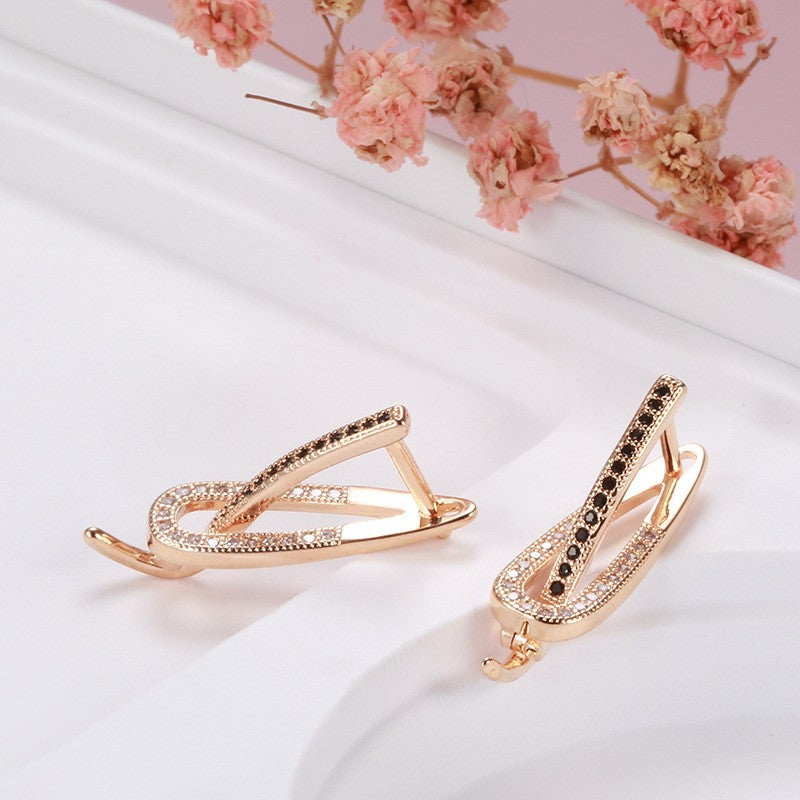 Luxus Damen Ohrringe 585RG Roségold ZweiTon Zirkon Ohrringe KreuzGrenze Schmuc5