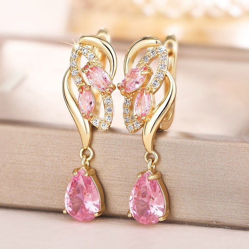 Luxus Damen Ohrringe tropfenförmige rosa Geburtsstein HighEndLicht Luxus5