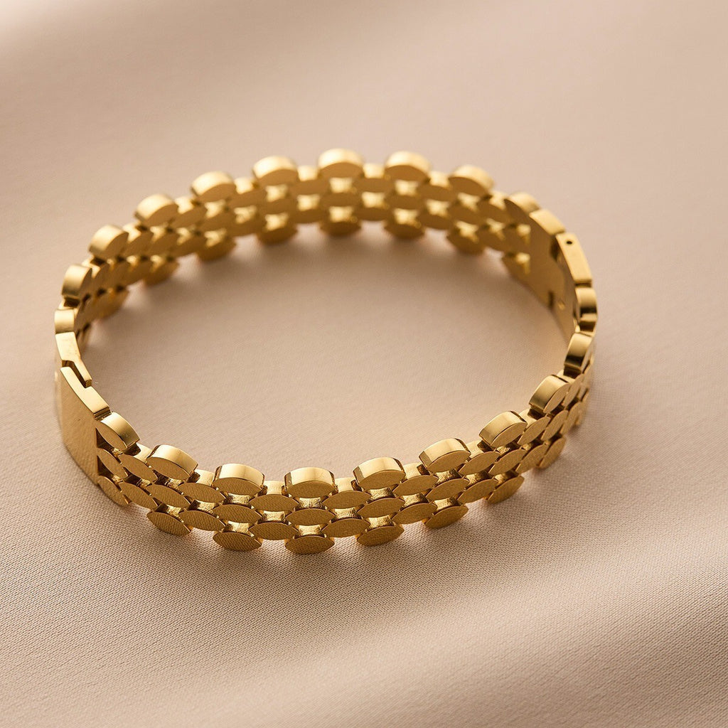 Damen Männer  Armband Titan stahl  mit  Wabenimitation plattiert  18 Karat Gold3
