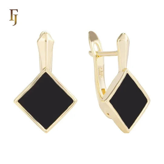 Elegante Damen Gold Ohrringe schwarz emaillierte, rautenförmige Gold (vergoldet)4