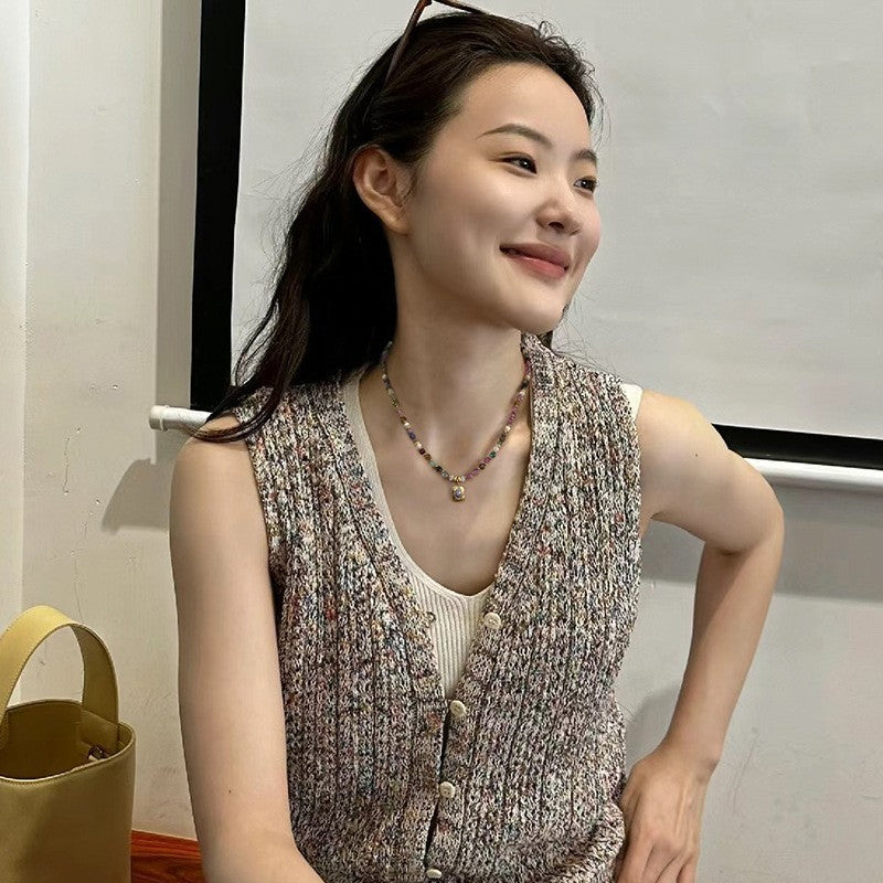 Bunte QuarzJadeHalskette, LuxusSchlüsselbeinkette quadratischem Nischenanhäng1