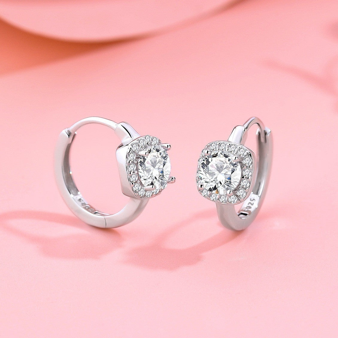 925S Silber Damen Ohrringe Creole, funkelnde quadratische Diamantohrringe,Zirkon3