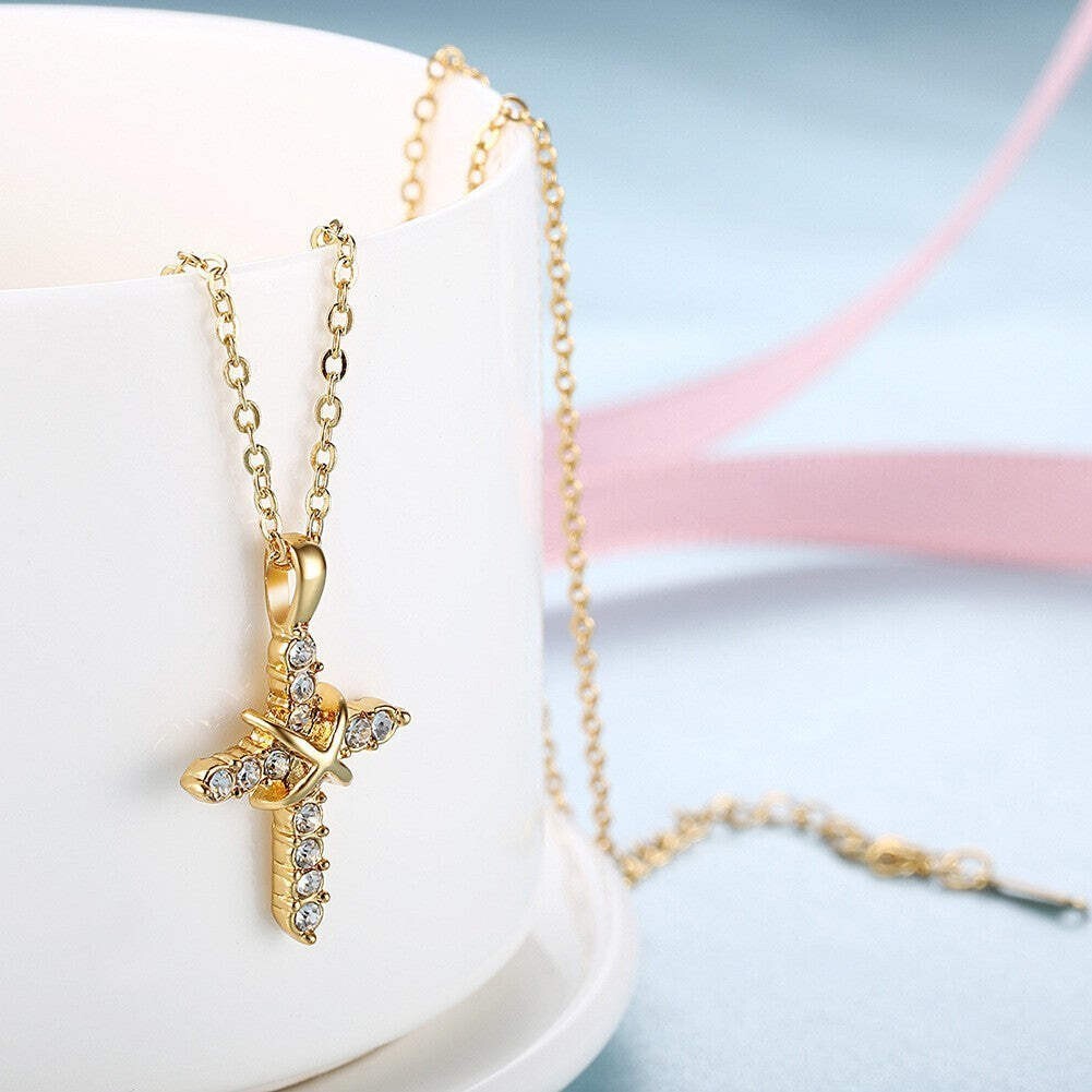 Damen Kette mit Kreuz Anhänger 18K vergoldet8