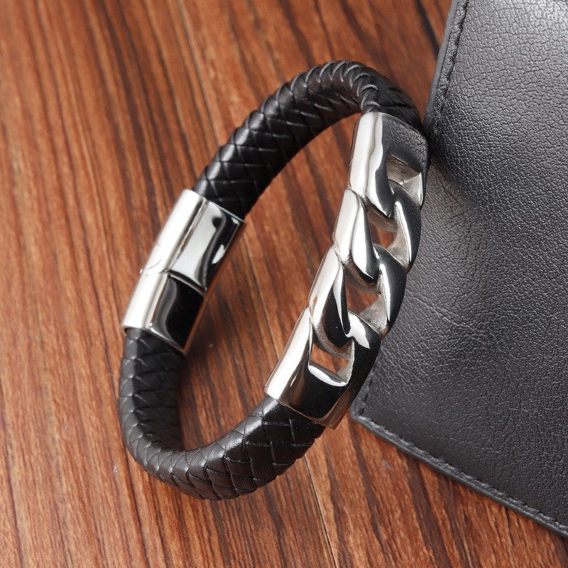 Exklusives Herren-Armband aus Titanstahl & echtem Leder – Hip-Hop & Urban Style3