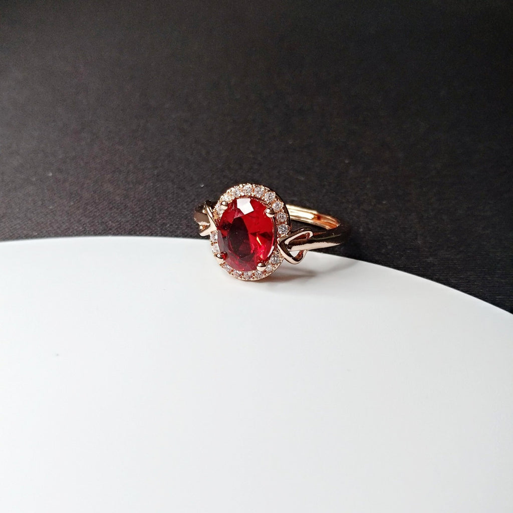 Luxus Damen Ring 18K Rosévergoldeter Rotem Kristall ImitationsRubin Verstellbar9