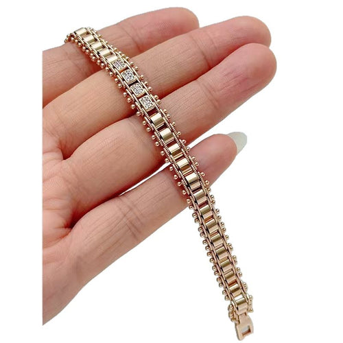 Luxus Damen Armbänder 585RG Naturstein und Kristall Rose Gold 20cm Schmuck1