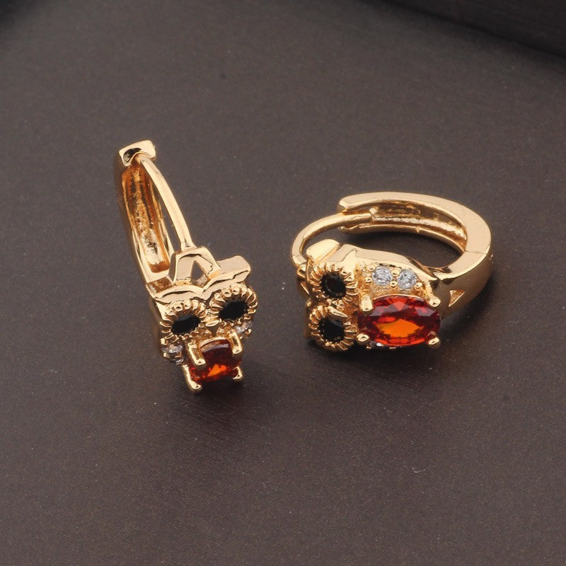 Luxus Ohrringe Eulen Zirkon rot 18K vergoldet für Damen Mädchen0