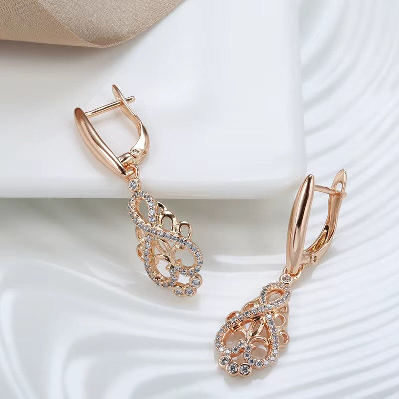 Kristall Blume Baumeln Ohrringe Frauen Natürliche Zirkon 585 Rose Gold6