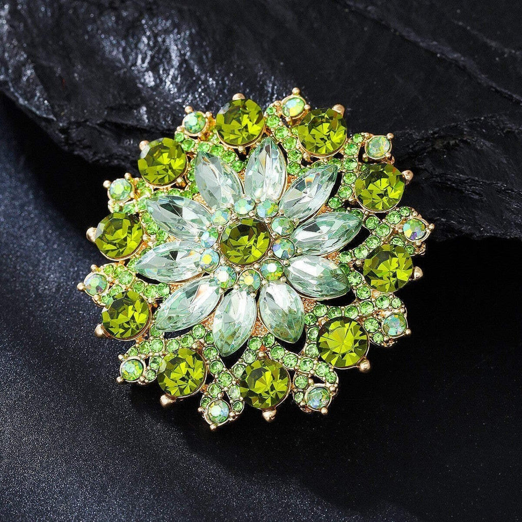 Grüne Strasssteine Sonnenblumen Damen Brosche3