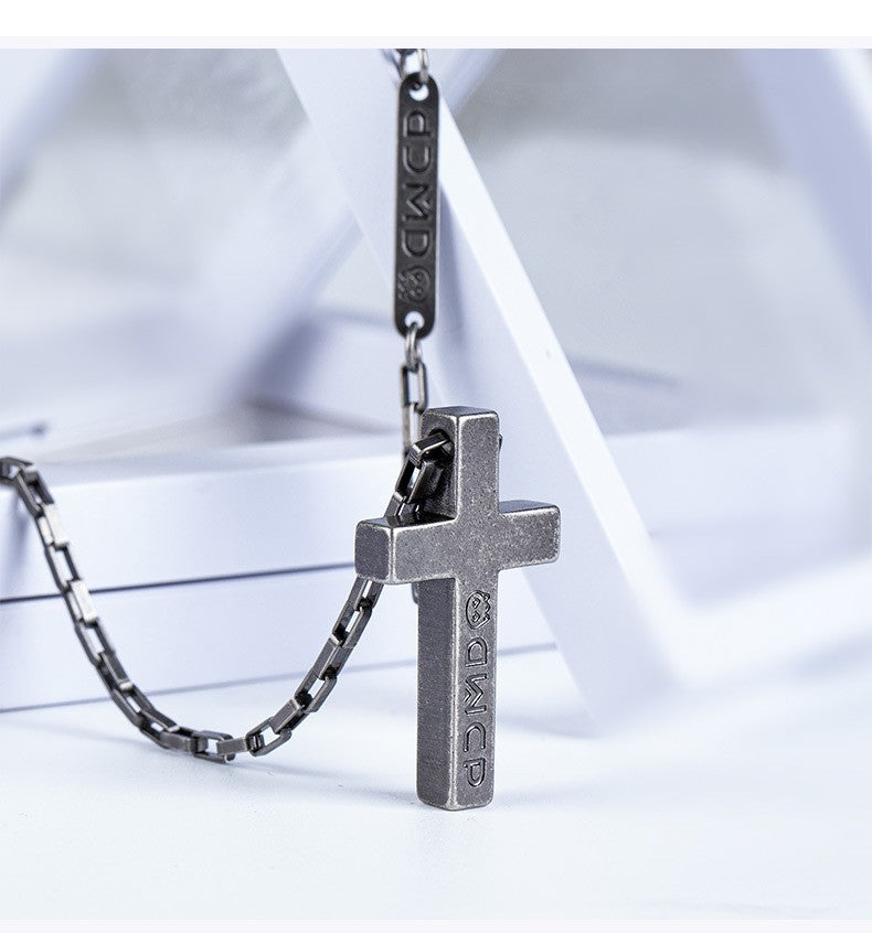 Luxus Titanstahl Kreuz Halskette 70cm Glaube Macht Retro Silber Halskette Männer4