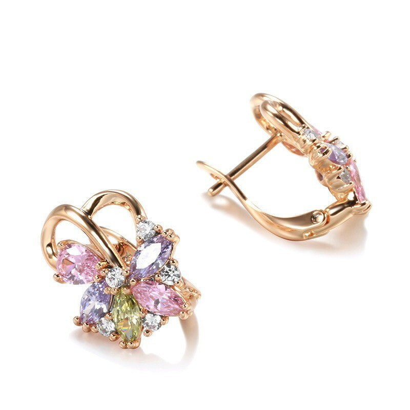 Luxus Damen Ohrringe 585RG Rose Gold bunte Zirkon Ohrringe Stil Ohr Knochen Clip7