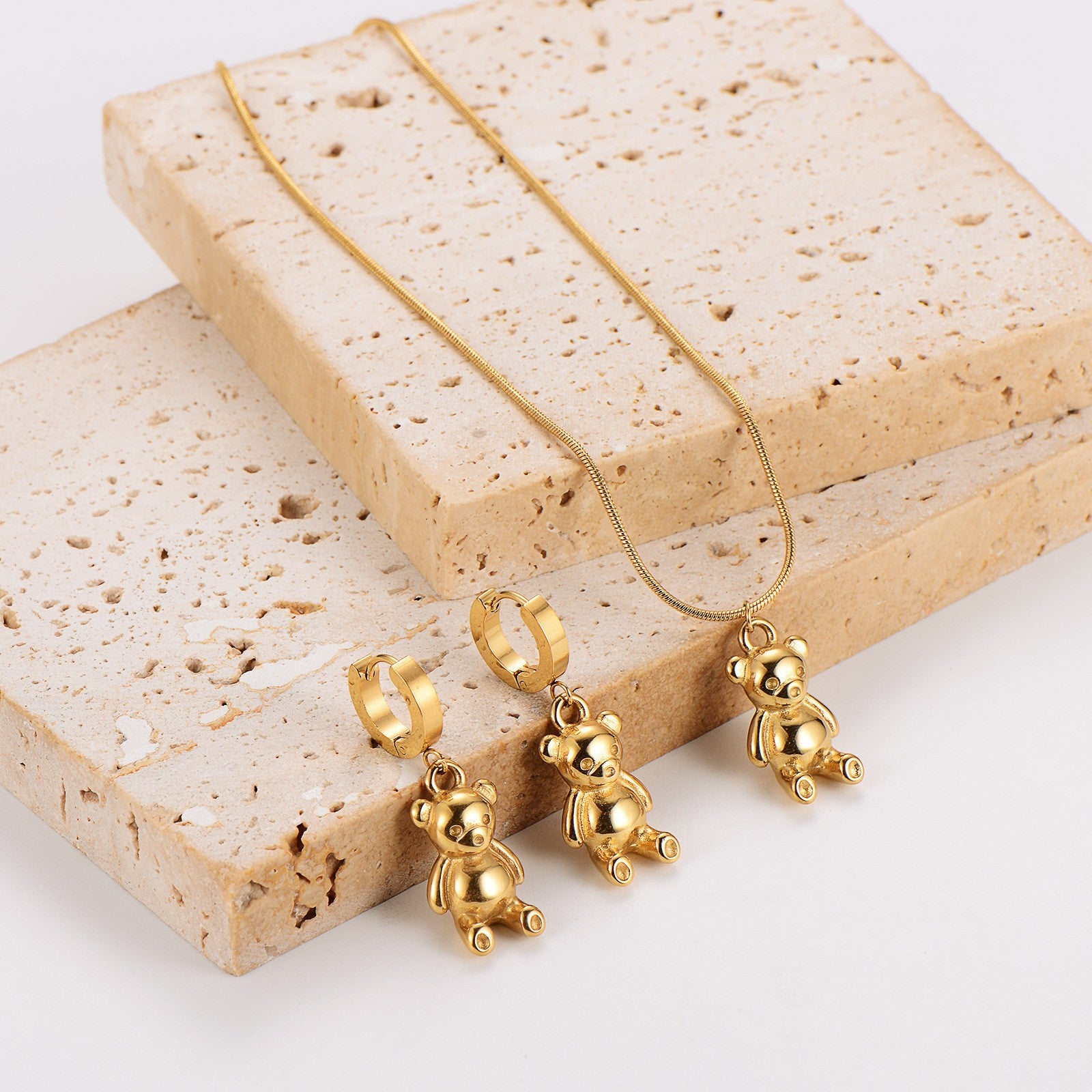 BärenOhrringSet Edelstahl Gold 18K kreativer und vielseitiger Schlangenknoch6