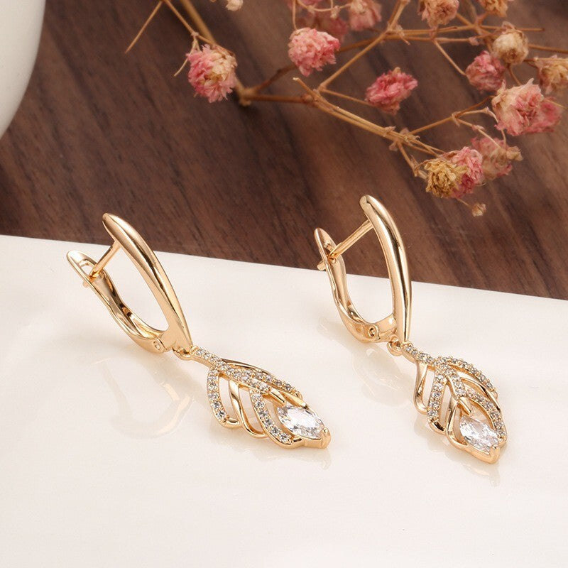 Luxus Damen Ohrringe 585 Roségold schlichtes Temperament Mikrodiamant Blumenanhä3