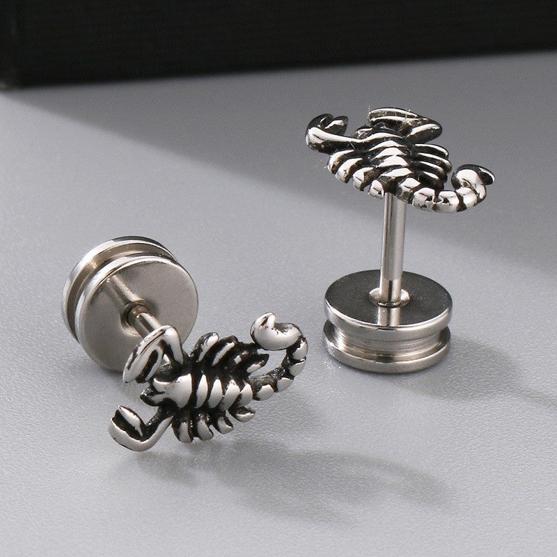 Herren Scorpion King Ohrstecker Ohrringe Edelstahl, Gotische Biker Punk, Schraub5