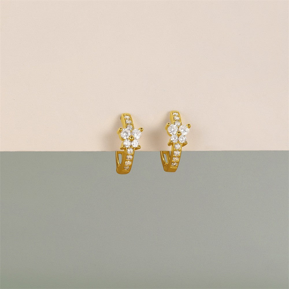 925S Silber Ohrringe Klappcreolen Kristall Blume, stilvolle, diamantbesetzte Hig0