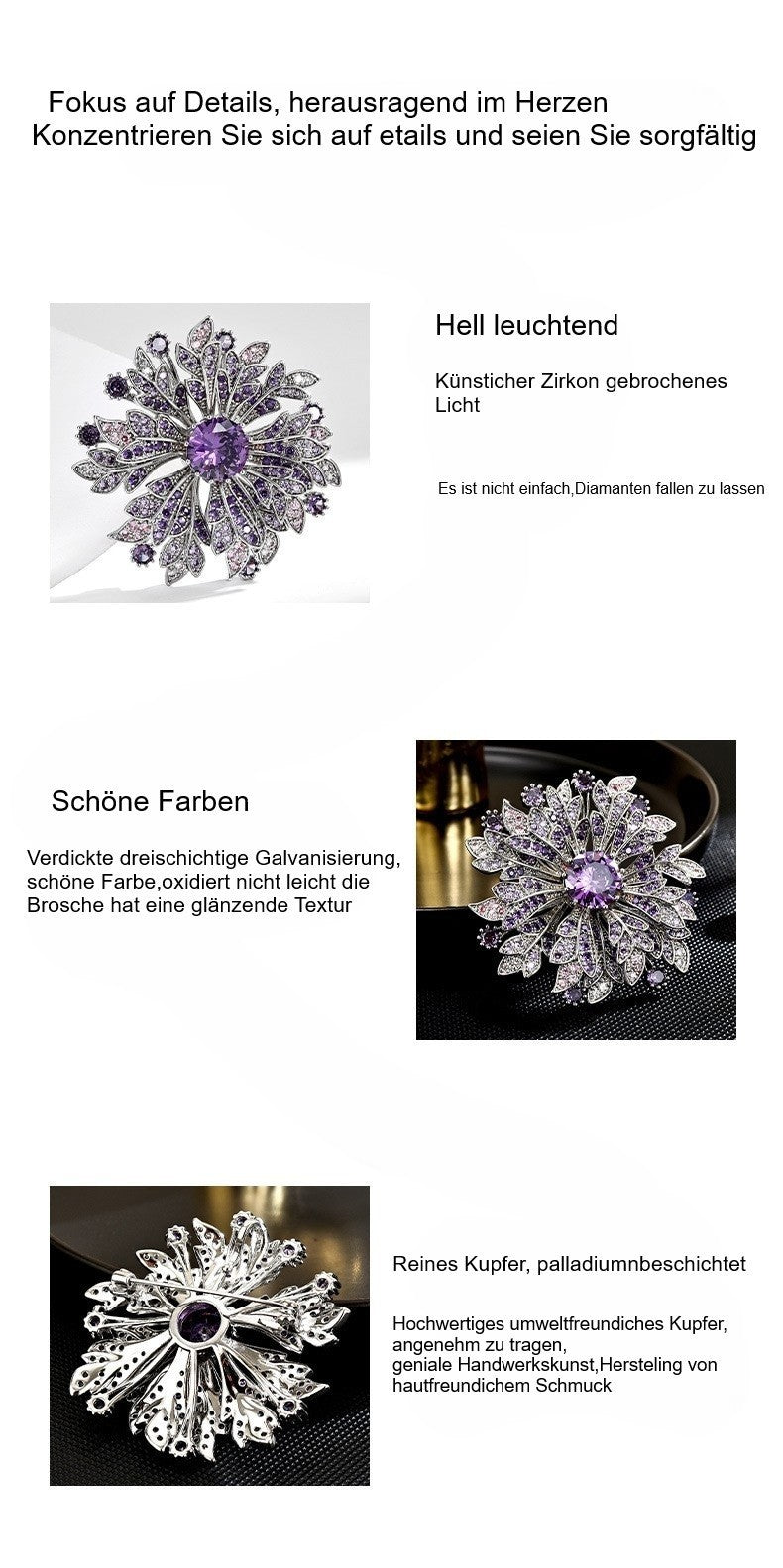 Luxus Damen Silber Brosche Sonnenblumen voller Lila Diamanten corsage temperame11
