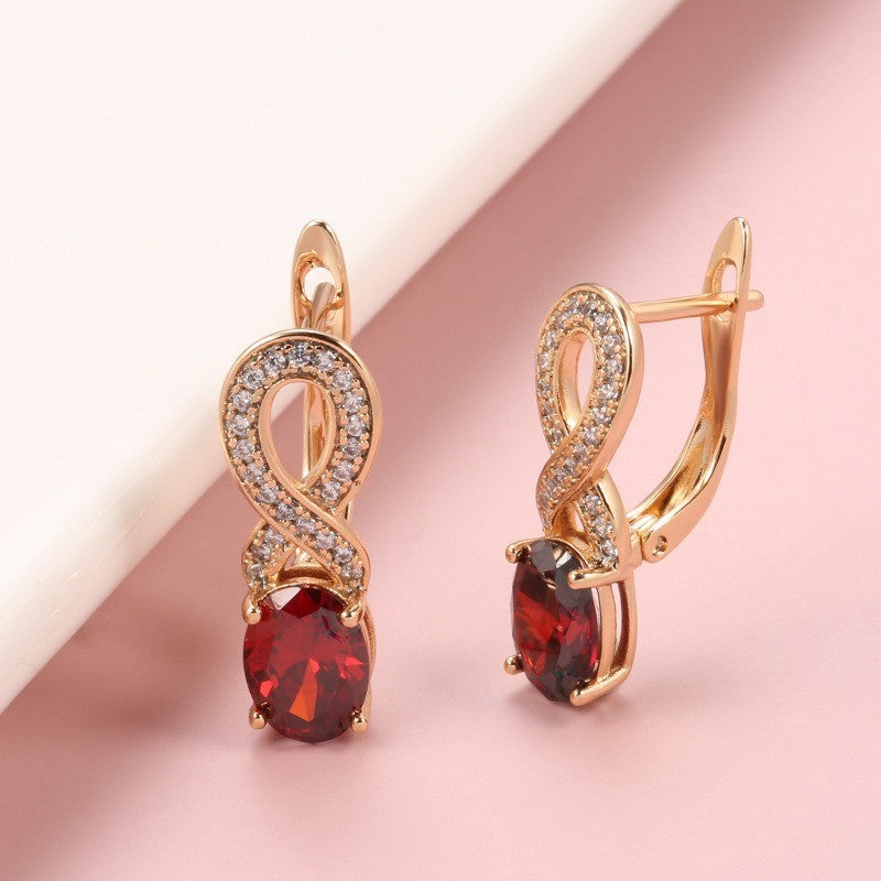 Luxus DamenOhrringe 585RGRose Gold mit Rote AAA Zirkon ohr schnalle Modescmuck1