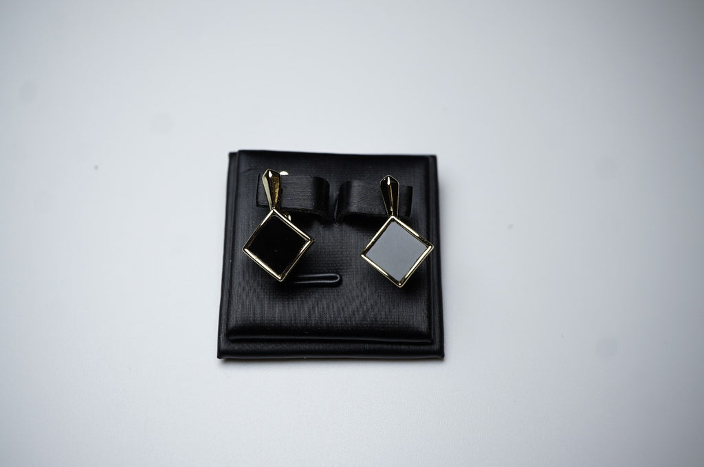 Elegante Damen Gold Ohrringe schwarz emaillierte, rautenförmige Gold (vergoldet)12