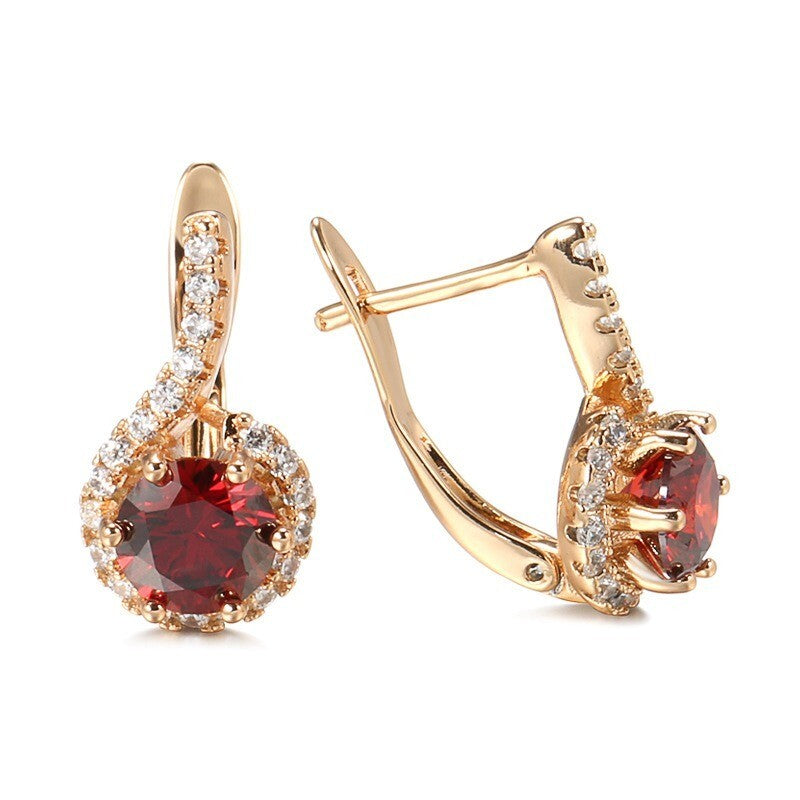 Luxus Ohrringe Creolen Zirkonia Kristall Rot 585 Rolled Roségold überzogen Damen2