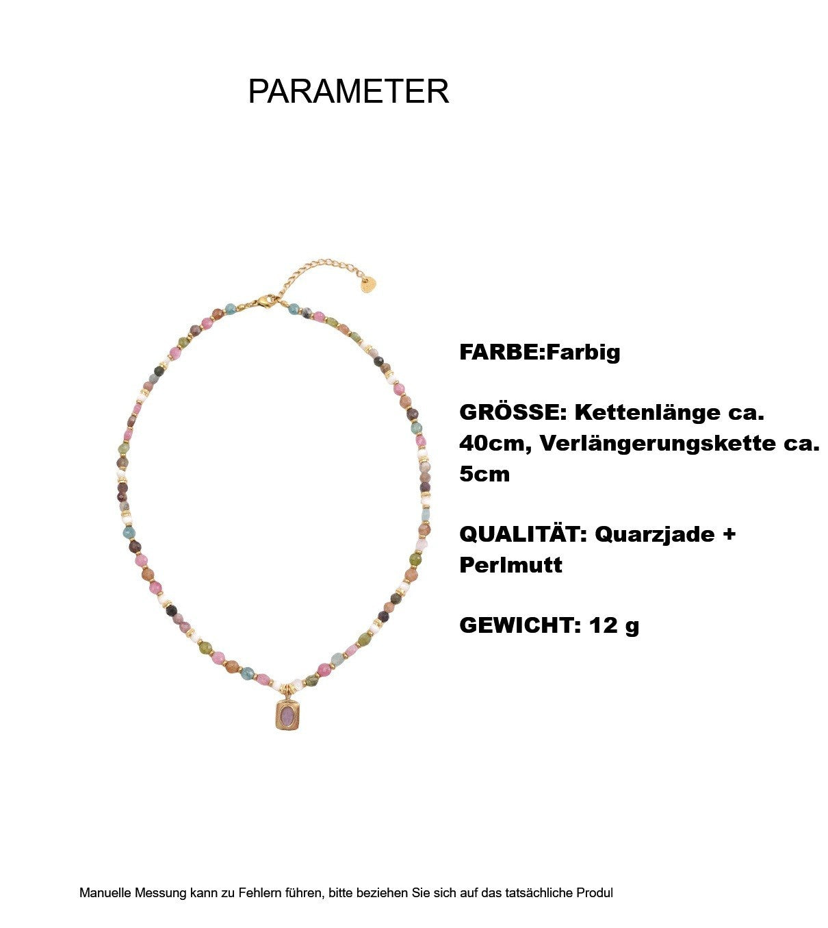 Bunte QuarzJadeHalskette, LuxusSchlüsselbeinkette quadratischem Nischenanhäng4