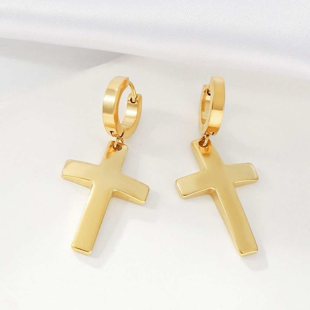 Edelstahl Damen Ohrringe Creole Kreuz 18K Gold HighEndOhrringe galvanisierte4