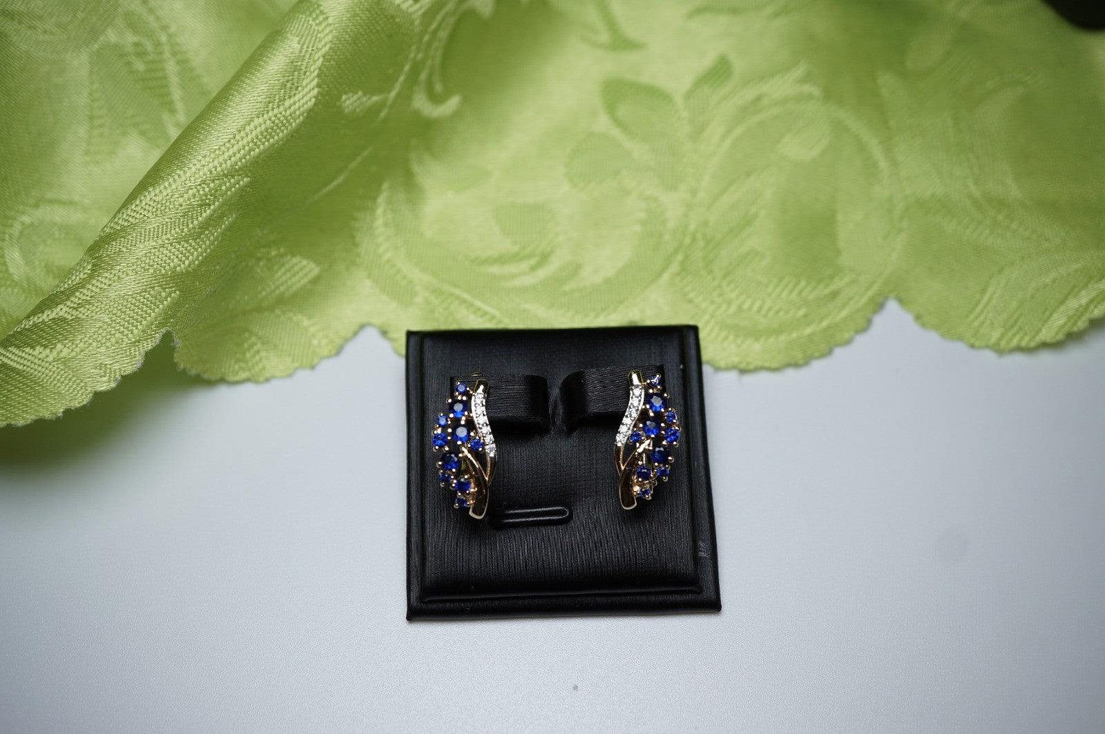 Luxus Damen Ohrringe Feder Blume Zirkon Blauen und Weißen in Roségold (vergolde2