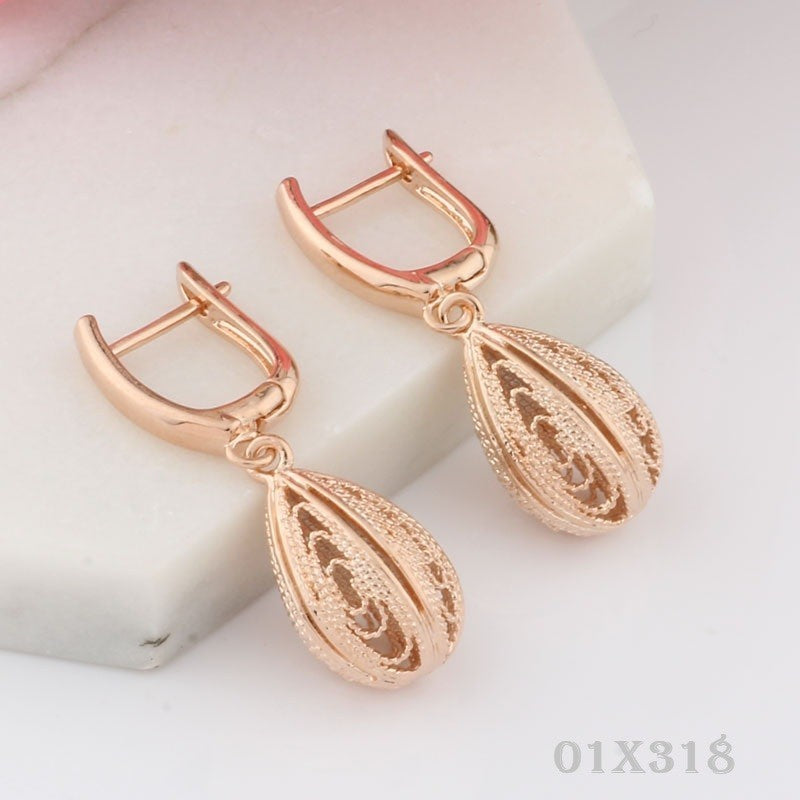 Luxus Damen Klassische Ohrringe Rosegold, tropfenförmige Ohrringe im hohlen Ros6