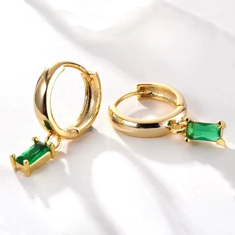 Luxus Ohrringe Creole Zirkonia grüner Kristall Gold 18K vergoldet minimalistis2