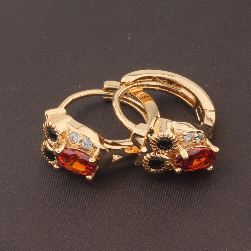 Luxus Ohrringe Eulen Zirkon rot 18K vergoldet für Damen Mädchen12