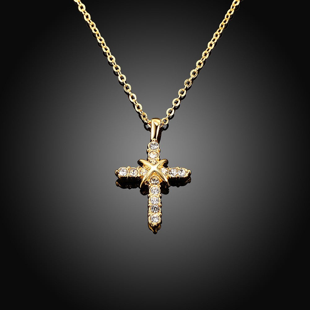 Luxus Damen Kette Kreuz Anhänger Weiß Kristall 18K Vergoldet Kette länge 45+5cm5