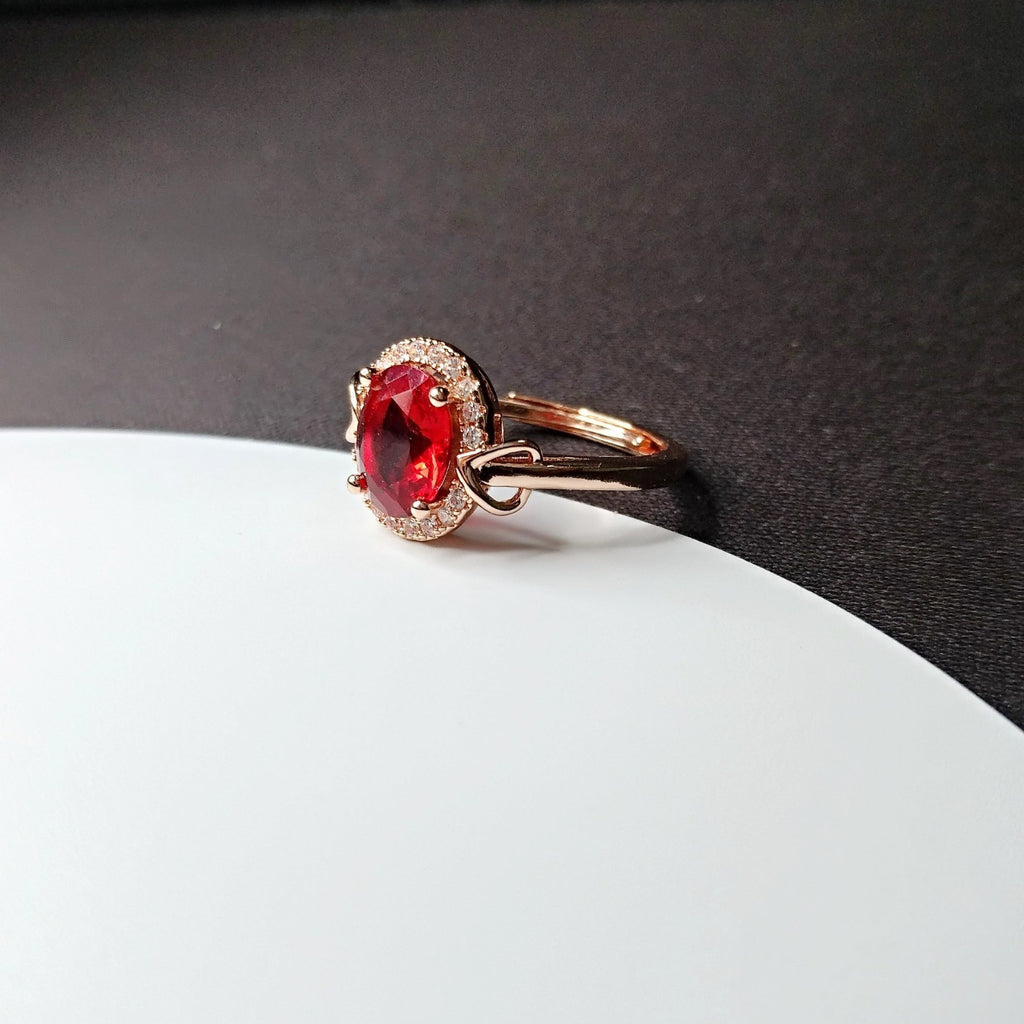 Luxus Damen Ring 18K Rosévergoldeter Rotem Kristall ImitationsRubin Verstellbar6