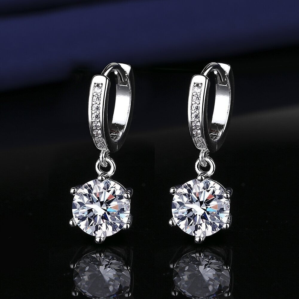 Luxus Ohrringe Creolen Moissanite Nachahmung Sechs Klaue Zwei Karat Weißgold Ver3