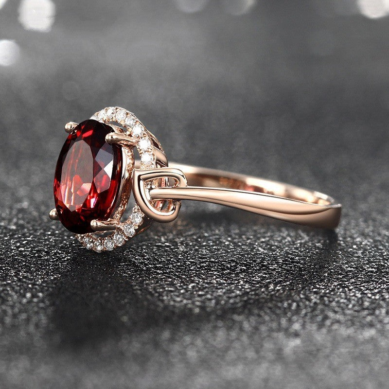 Luxus Damen Ring 18K Rosévergoldeter Rotem Kristall ImitationsRubin Verstellbar1