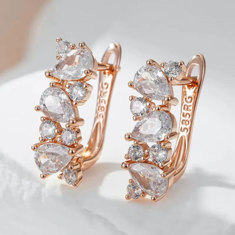 Damen Ohrringe 585 Roségold überzogen voller Zirkon Tropfen Luxus romantische0