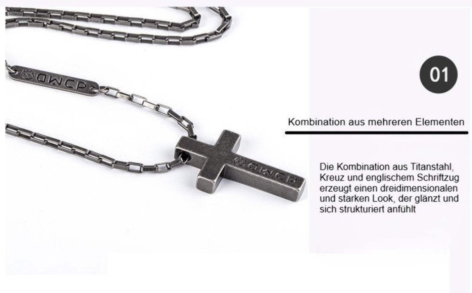 Titanstahl Kreuz Halskette in Retro - Silber Farbe14