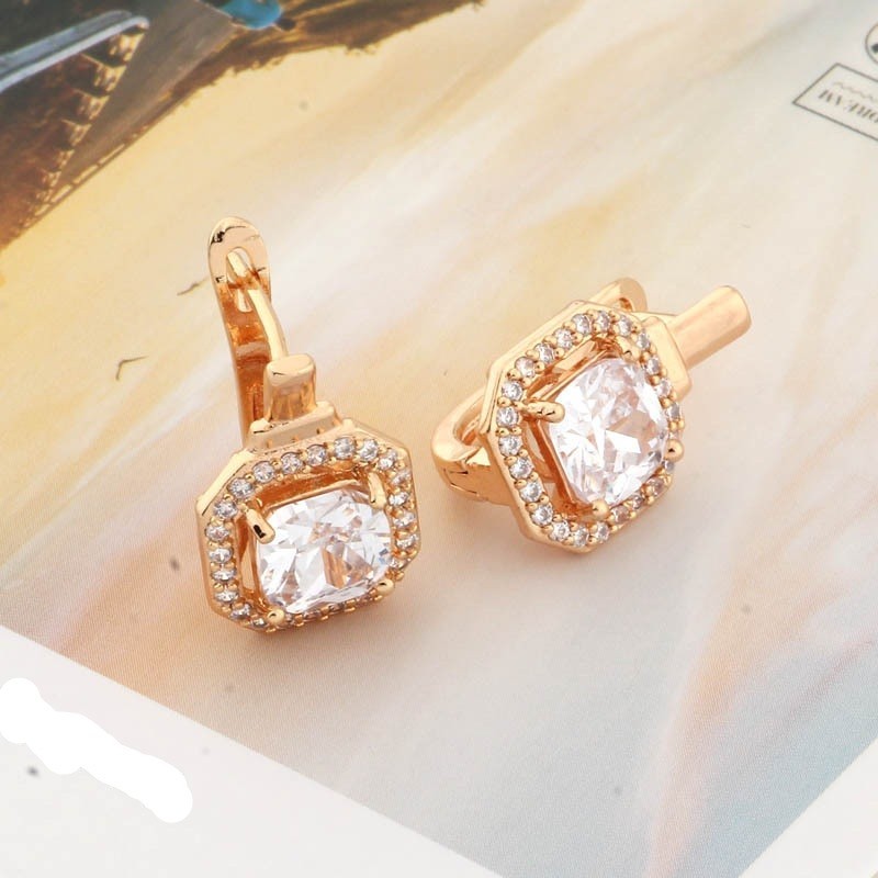 Luxus Ohrringe Roségold Quadratische ZirkoniaOhrringe mit vier Krappen, Roségol10