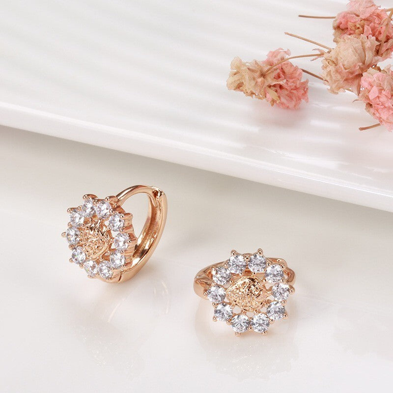 Luxus Ohrringe Creole Blume Zirkonia Kristall 585 Rosegold überzogen Geschenk D11