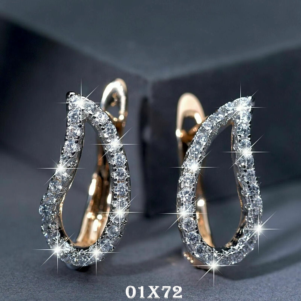 Luxus Ohrringe Creole ungewöhnliche blattförmige Hochzeitsschmuck Kristall Gold0