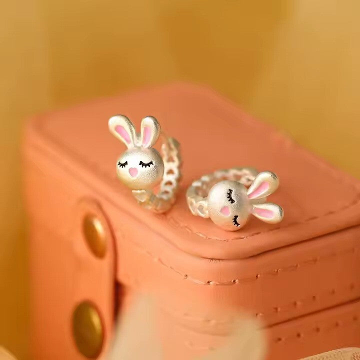 Damen Kinder Creolen Ohrringe Hase Design 925 Sterling Silber Schmuck0