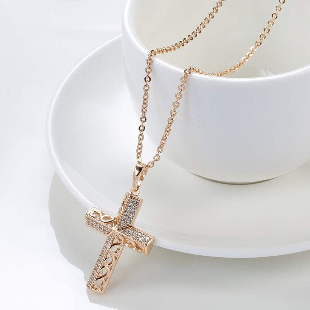 Kreuz Halskette mit Anhänger 585er Rosé Gold Walzgold5