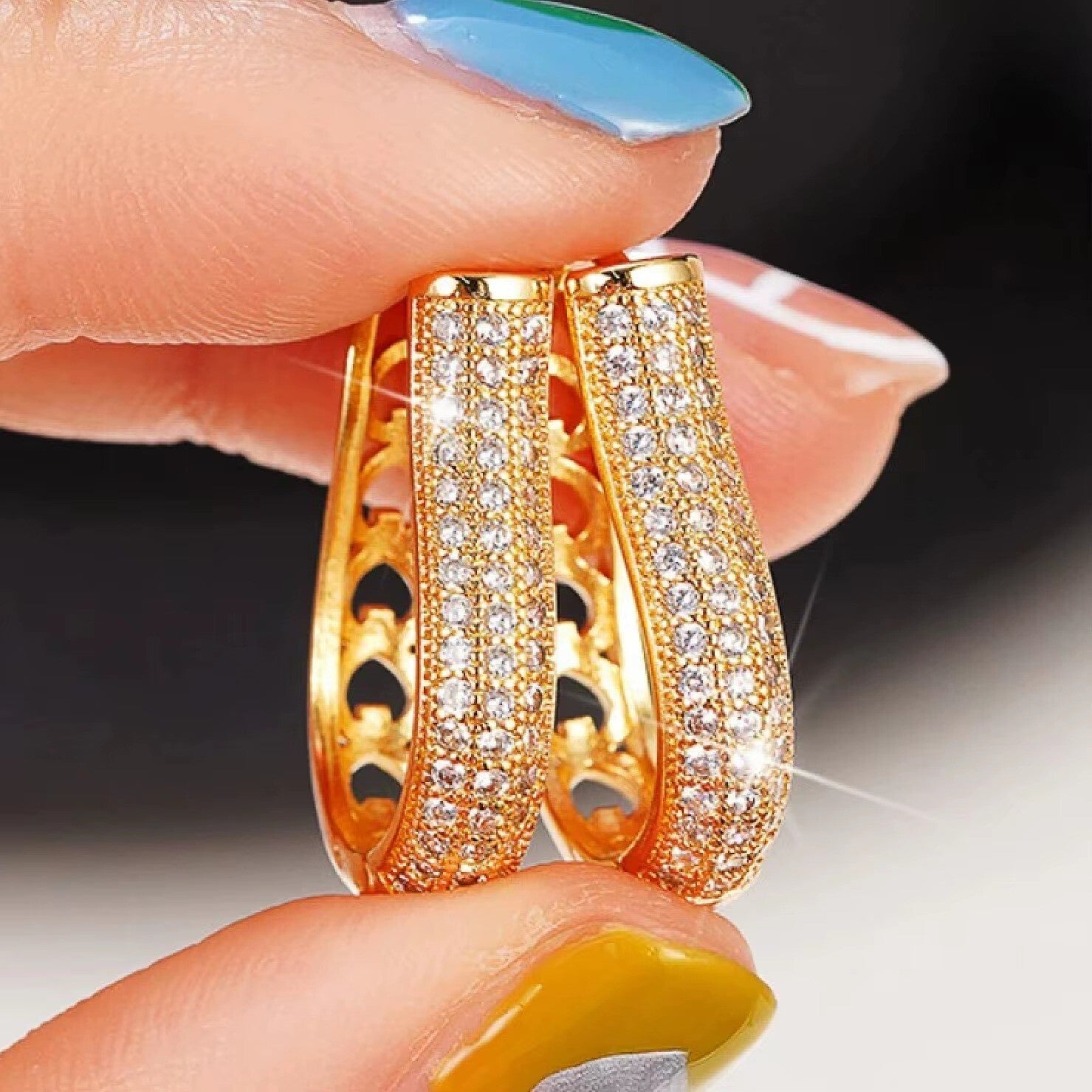 Luxus Ohrringe Creolen Zirkonia Kristallen Gold 14K vergoldet bunt1