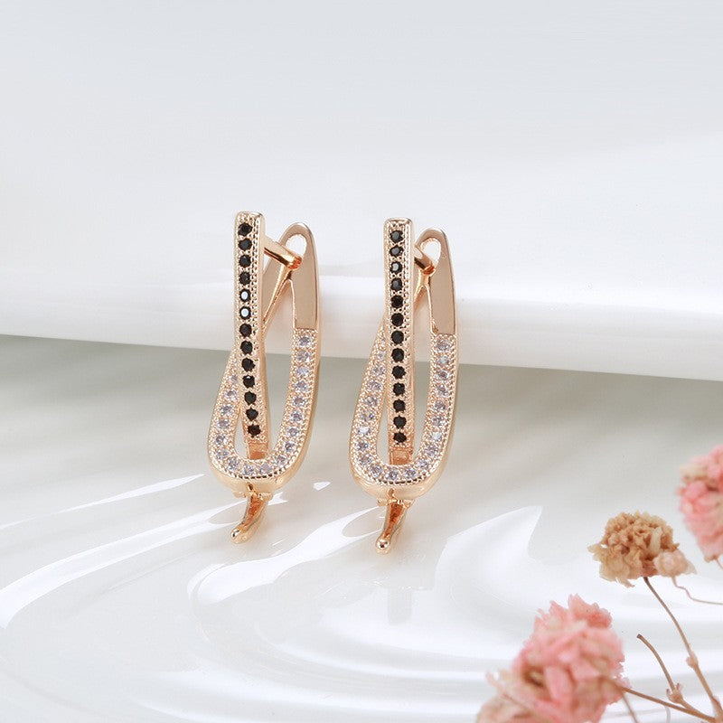 Luxus Damen Ohrringe 585RG Roségold ZweiTon Zirkon Ohrringe KreuzGrenze Schmuc8