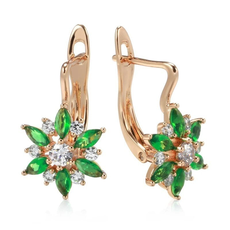 Luxus Ohrringe Creole Grün Zirkonia Kristall 585 Rosegold überzogen Geschenk Da2