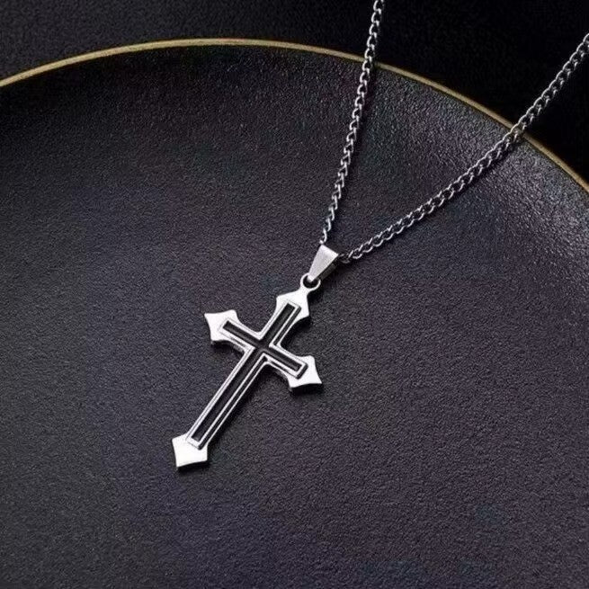 Herren Kreuz Halskette Titanstahl Edelstahl Anhänger Mode Schmuck 60 cm0