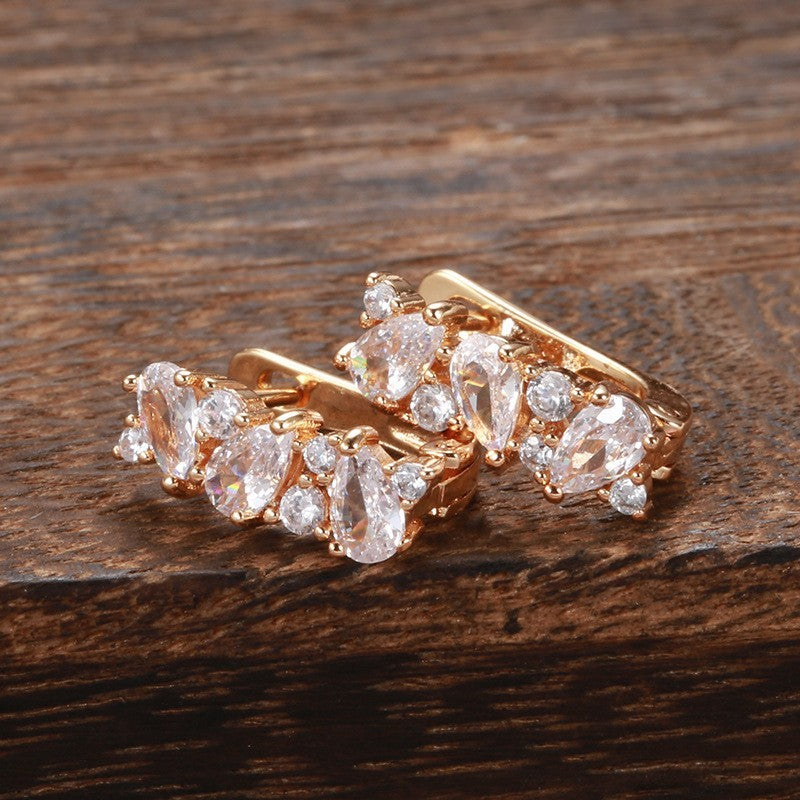 Damen Ohrringe 585 Roségold überzogen voller Zirkon Tropfen Luxus romantische11