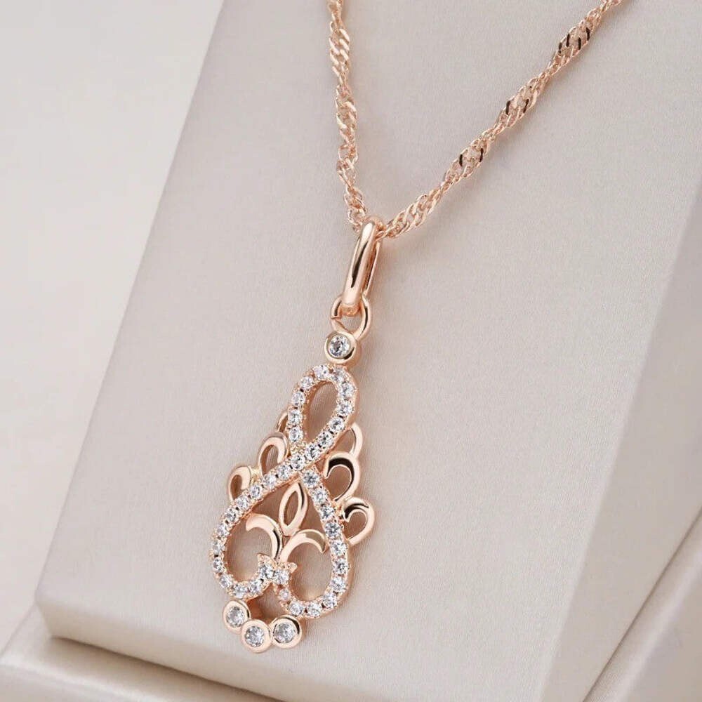 Damen Halskette Blume Anhänger 585er Roségold vergoldet mit Zirkonia0